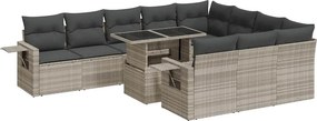 vidaXL 11 részes világosszürke polyrattan kerti ülőgarnitúra párnákkal