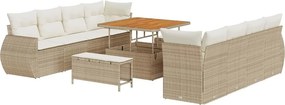 vidaXL Kerti Kanapé Szett tárolóval 11 pcs Bézs Poli rattan