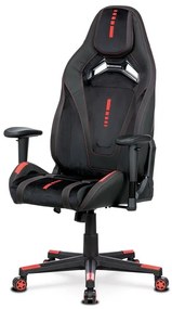 Herní křeslo, houpací mechanismus, černá látka, KA-F07 RED