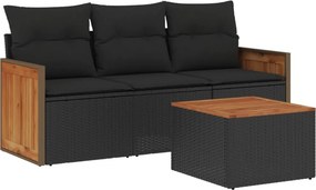 vidaXL 4 részes fekete polyrattan kerti ülőgarnitúra párnákkal