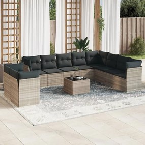 vidaXL 11 részes világosszürke polyrattan kerti ülőgarnitúra párnákkal