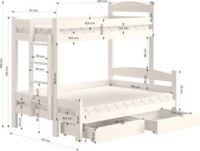 Lovic jobb oldali emeletes ágy fiókokkal - fehér, 80x200/140x200