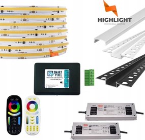 50m Homlokzati szett Led szalag digitális Cob Cct 11W 24V IP65+Profil W/b