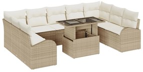 10 darabos kerti sofa készlet párnákkal, bézs, poli rattan
