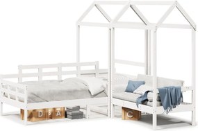 vidaXL fehér tömör fenyőfa kanapéágy és pad tetővel 80 x 200 cm