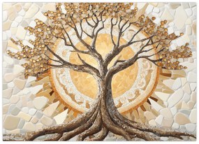 Üveg kép – Arany életfa mozaikban (70x50 cm)