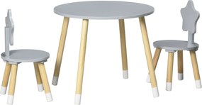 HOMCOM Gyerekfa Asztal és 2 Szék Szett Kerek Asztallal Ø59x50 cm és Székek Ø28x51 cm Gyerekbútordarab Játszószoba és Hálószoba Szürke | Aosom