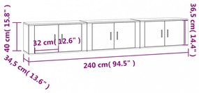 3 db fehér falra szerelhető TV-szekrény 80 x 34,5 x 40 cm