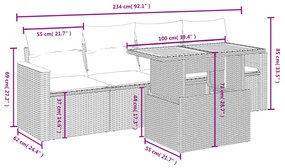 5 részes fekete polyrattan kerti kanapészett párnákkal