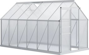 Outsunny Kertiház Polikarbonáttal 7,1 m² - 1,9L x 3,75W x 1,99H Alapzattal, Állítható Tetőablakkal, Tolóajtóval - Ezüst és Átlátszó | Aosom