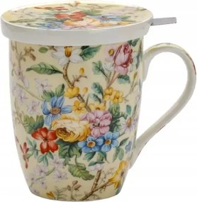 Porcelán teásbögre fedő virágszűrő 450 ml Bone China