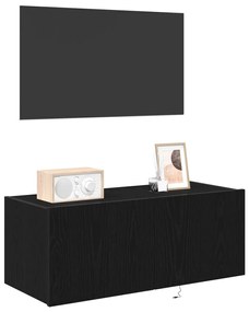 LED világítással ellátott TV faliszekrény Fekete tölgy 80x35x31 cm