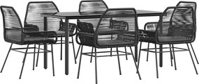 vidaXL 7 részes fekete polyrattan üveg kerti étkezőgarnitúra párnákkal