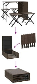 5 részes barna polyrattan összecsukható kerti étkezőgarnitúra