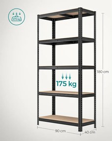 Acél polcrendszer 2 db-os, 180x90x40 cm, fekete