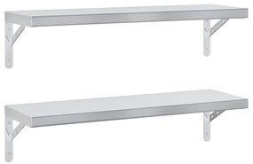 2 db ezüstszínű rozsdamentes acél fali polc 75 x 23,5 cm