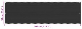 antracitszürke HDPE erkélyparaván 90 x 300 cm