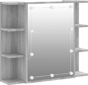 vidaXL szürke sonoma tölgy színű tükrös szekrény LED-del 70x16,5x60 cm