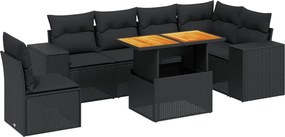 vidaXL 7 részes fekete polyrattan kerti ülőgarnitúra párnával
