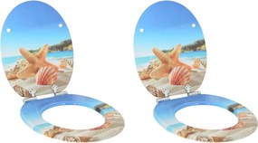 vidaXL Lágy záródású WC ülőke 2 pcs Tengeri kagyló 44 x 38 cm MDF lap