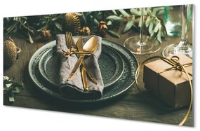 Akrilkép Plate evőeszközök baubles ajándékok 140x70 cm