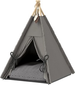 PawHut Tipee sátor kisállatoknak, macska sátor levehető és mosható párnával, macska ház csúszásmentes aljúval, játék labdával, 5 kg alatti macskáknak,