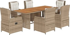 vidaXL 7 részes bézs polyrattan kerti étkezőgarnitúra párnákkal