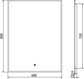 Mexen Erma világító fürdőszobai tükör 60 x 80 cm, LED 6000K, páramentes, fekete keret - 9814-060-080-611-70