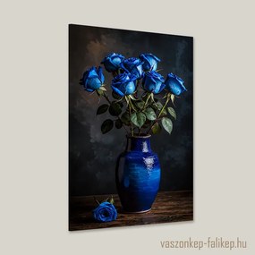 Kék rózsák elegáns vázában – időtlen prémium falikép 40x60cm