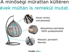Fehér függőfotel KOKON állvány nélkül, zöld-fehér párna