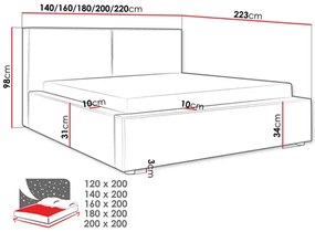 Franciaágy 180 cm Sekozzo (szürke) (ágyráccsal) (tárolóhellyel). 1104410