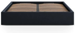 Sötétkék kárpitozott ágyneműtartós-ágytámla nélkül franciaágy ágyráccsal 140x200 cm Susan – Micadoni