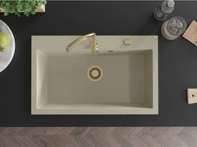 Mexen Elix gránit mosogató 1-medencés 800 x 500 mm, bézs, arany szifon - 6527801005-69-G