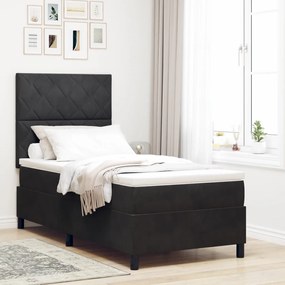Boxspring Ágy Matraccal és LED Fekete 90x190 cm Bársonyos