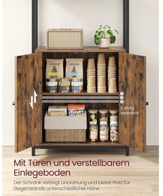 Könyvespolc, 6 szintes, állópolc ajtókkal, 24 × 60 × 159,5 cm, vintage barna–tintafekete