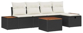 vidaXL Kerti Kanapé Szett párnával 6 pcs Fekete Poli rattan