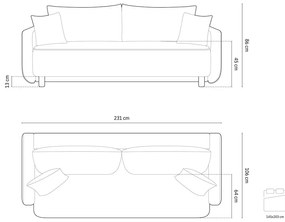 Bézs kinyitható tárolóhelyes kanapé 231 cm Elen – Micadoni
