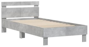betonszürke ágykeret fejtámlával és LED-világítással 100x200 cm