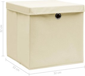 4 db krémszínű szövet tárolódoboz fedéllel 32 x 32 x 32 cm