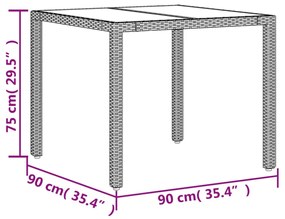 3 részes fekete polyrattan/üveg kerti étkezőgarnitúra párnákkal