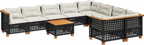 vidaXL 10 részes fekete polyrattan kerti ülőgarnitúra párnákkal