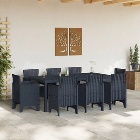 9 Darabos Kerti Étkezőszett Párnákkal Antracit Műrattan