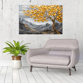 Kép – Fa arany levelekkel (90x60 cm)