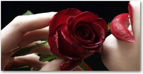 Fotó-kép edzett üveg Nő rózsával 140x70