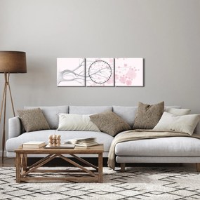 Kép - rózsaszín virágok (órával) (90x30 cm)
