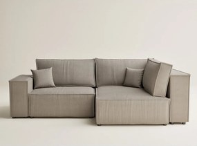 Bézs kordbársony kinyitható-tárolóhelyes sarokkanapé (jobb oldali-L alakú) Tonga – Maison de Rêve