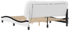 fehér és fekete műbőr ágykeret LED-világítással 160 x 200 cm