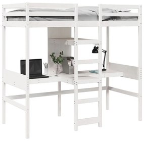 fehér tömör fenyő galériaágy-keret matrac nélkül 75 x 190 cm