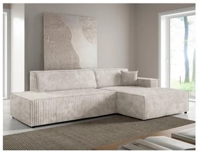 TERAMO L-alakú, jobbos, bézs színű kihúzható sarokkanapé tárolóval