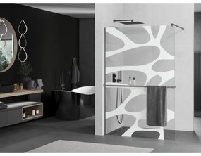 Mexen Kioto+, Walk-In zuhany paraván polccal és akasztóval 80 x 200 cm, 8 mm átlátszó üveg fehér mintás, grafit profil, 800-080-121-66-97